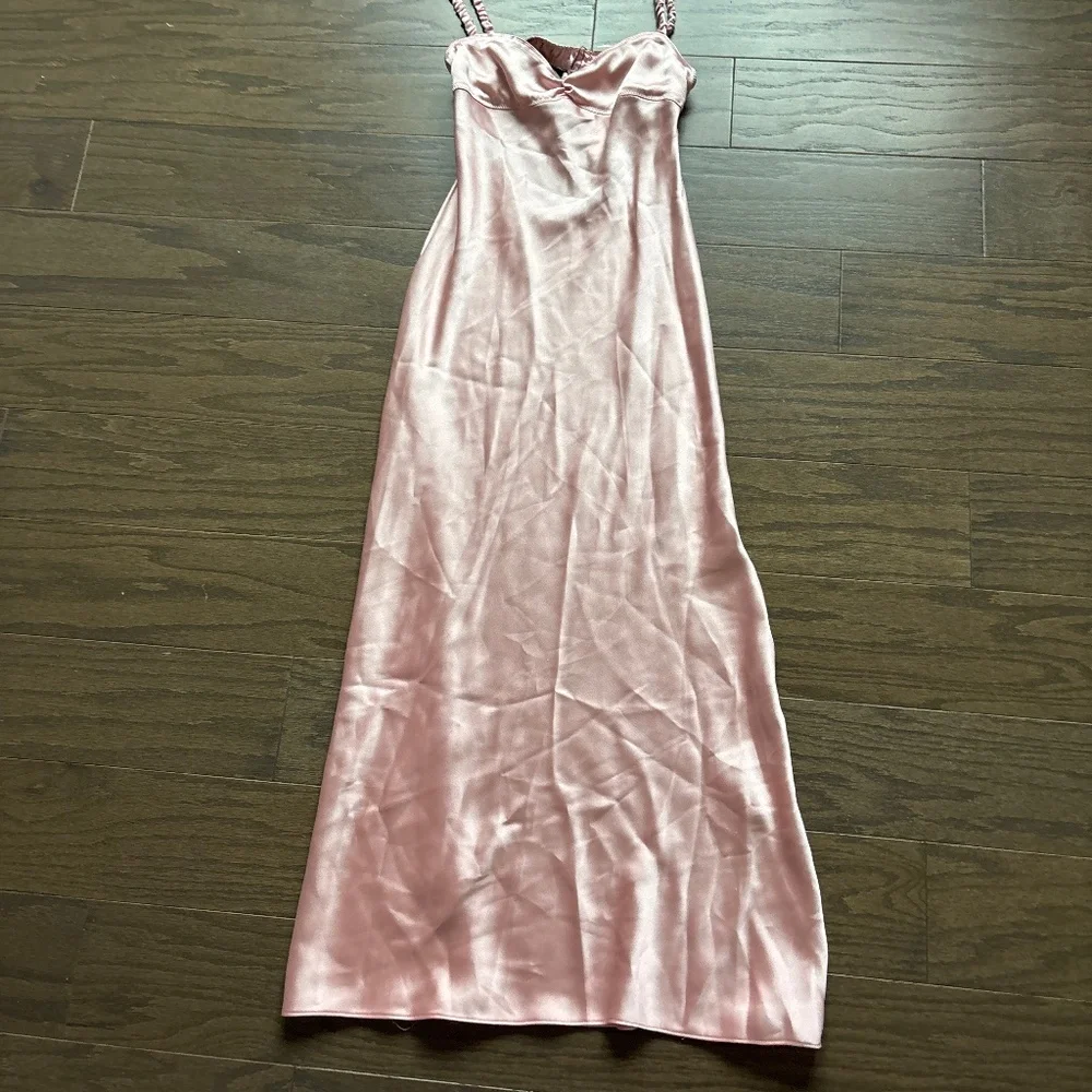 NWT Zara Pink Satin Slip midi Dress - Picture 6 of 11